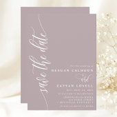 Save The Date Poussiéreux Lavande Écriture Simple Moderne Étape