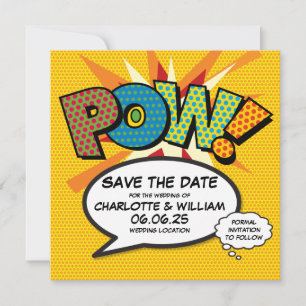 Save The Date POW Enregistrez la date Fun rétro bande dessinée P