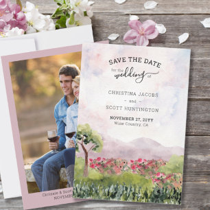 Save The Date Prairie de campagne aquarelle et photo verticale