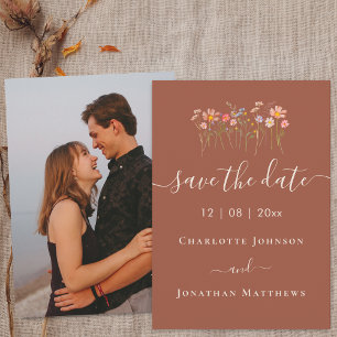Save The Date Prairie de fleurs sauvages bohème photo mariage