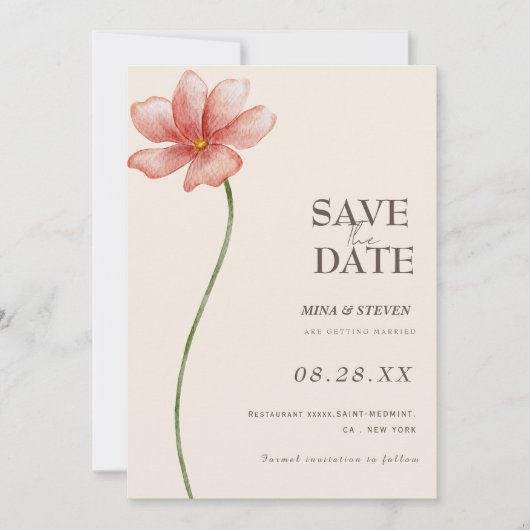 Save The Date Prairie florale beige  (Devant)