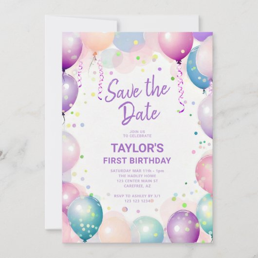 Save The Date Première fête d'anniversaire (Devant)