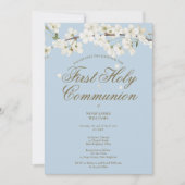 Save The Date Première Sainte Communion Bleu Floral Bleu (Devant)