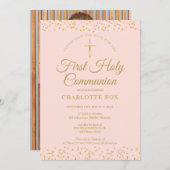 Save The Date Première Sainte Communion Blush Pink Gold Dust Pho (Devant / Derrière)