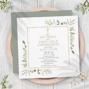Save The Date Première Sainte Communion Carré de verdure Sauvez