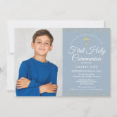 Save The Date Première Sainte Communion Dusty Blue Gold Dust Pho (Devant)