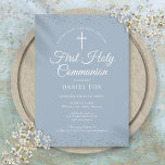 Save The Date Première Sainte Communion Dusty Blue Silver Stardu<br><div class="desc">Une élégante Première Sainte Communion sauvez l'invitation de la date avec de la poussière d'étoile argentée délicate sur un arrière - plan bleu poussiéreux. Vous pouvez personnaliser avec vos détails spéciaux de célébration en texte chic. Conçu par Thisisnotme©</div>