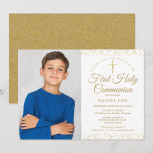 Save The Date Première Sainte Communion Élégante Photo à Poussiè