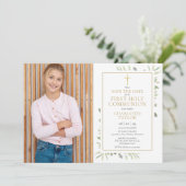 Save The Date Première Sainte Communion Élégante Végétale Photo (Debout devant)