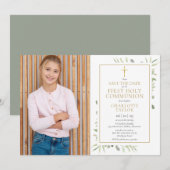 Save The Date Première Sainte Communion Élégante Végétale Photo (Devant / Derrière)