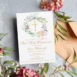 Save The Date Première Sainte Communion Gold Cross Aquarelle Flo<br><div class="desc">Doté d'une délicate guirlande florale aquarelle,  cette première communion sainte chic sauf la carte de date peut être personnalisée avec vos détails spéciaux de l'événement. Vous pouvez customiser l'inverse à votre couleur préférée ou ajouter des informations supplémentaires. Conçu par Thisisnotme©</div>