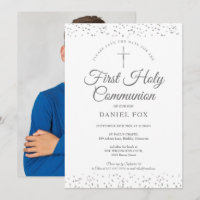 Première Sainte Communion Photo Pailleté Argent