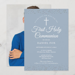 Save The Date Première Sainte Communion Poussière Bleue Stardust