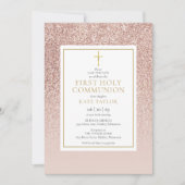 Save The Date Première Sainte Communion Rose Gold Pailleté (Devant)