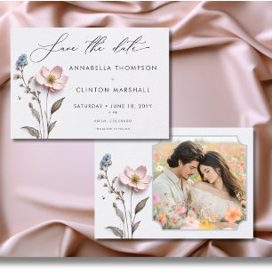 Save The Date Pressé moderne Pastel Fleur sauvage Photo Mariage