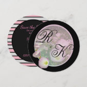 Save The Date Primrose fleurs roses gras rayures Monogramme (Devant / Derrière)