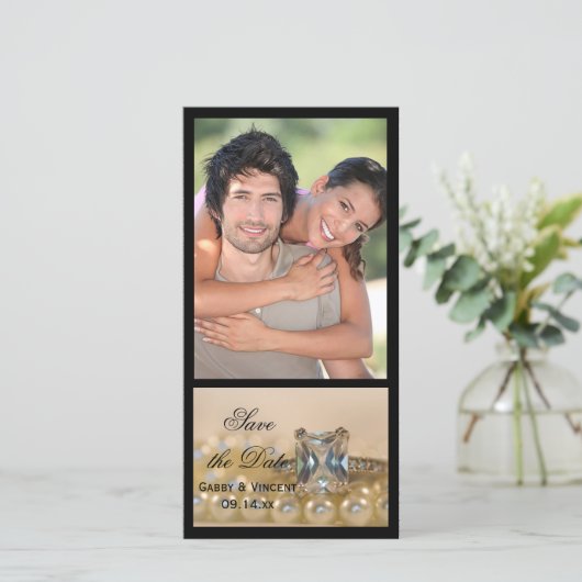 Save The Date Princess Diamond Ring Pearls Wedding Enregistrer l (Debout devant)