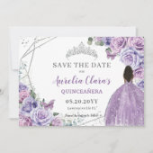 Save The Date Princesse Brown Lilac Floral Quinceanera (Devant)