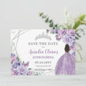 Save The Date Princesse Brown Lilac Floral Quinceanera (Debout devant)