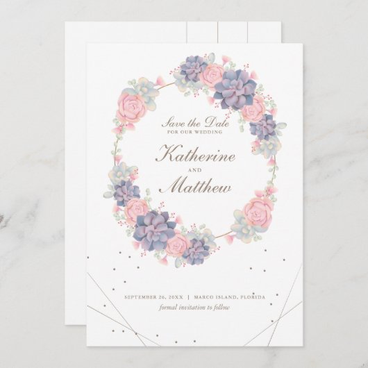 Save The Date Printemps Aquarelle Succulents Mariage Enregistrer (Devant / Derrière)