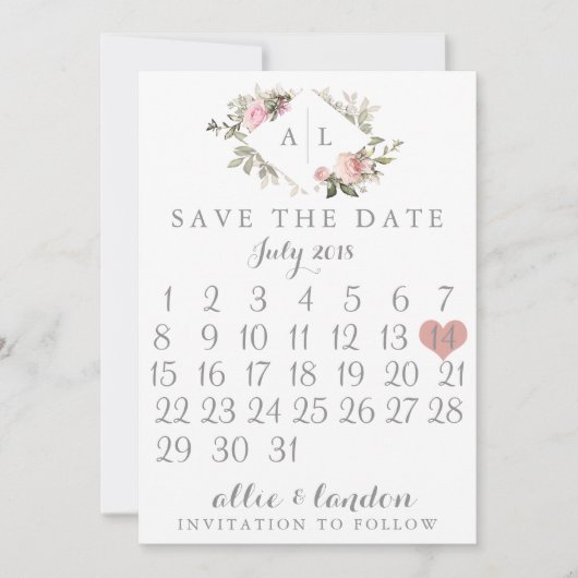 Save The Date Printemps Floral Enregistrer le calendrier de la d (Devant)