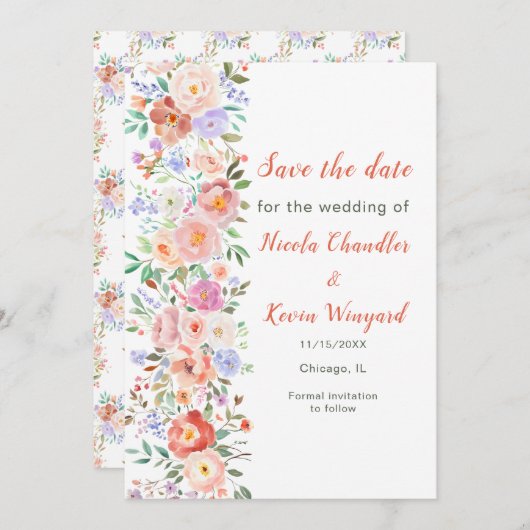 Save The Date Printemps Floral Fleurs mariage Enregistrer la dat (Devant / Derrière)