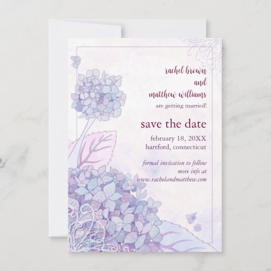 Save The Date Printemps Hydrangea & tourbillons mariage Enregist (Devant)