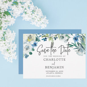 Save The Date Printemps Moderne Floral Chic Blue Enregistrer La 