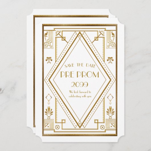 Save The Date PromJunior, Grand Gatsby, Or, blanc (Devant / Derrière)