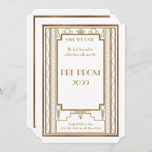 Save The Date PromJunior, Grand Gatsby, Or, Blanc (Devant / Derrière)