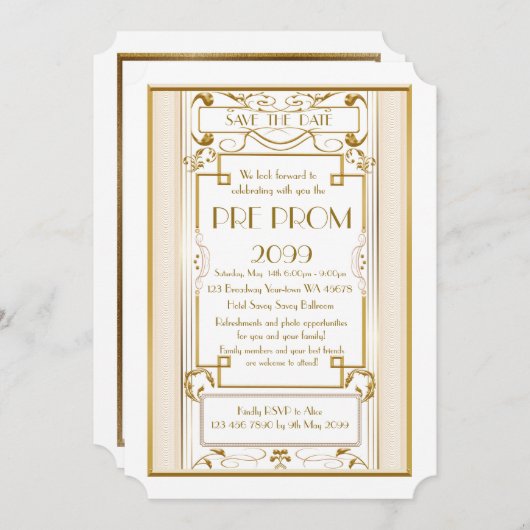 Save The Date PromJunior, Grand Gatsby, Or, blanc (Devant / Derrière)