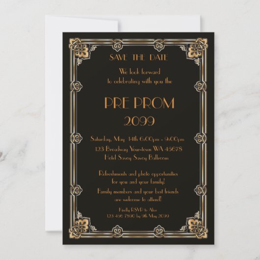 Save The Date PromJunior, Grand Gatsby, Or, Noir (Devant)