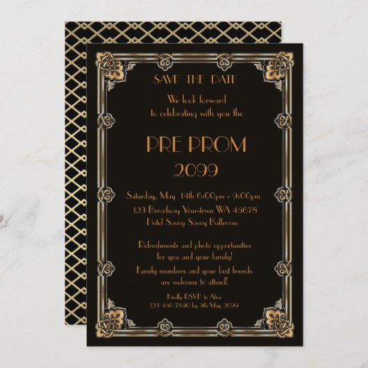 Save The Date PromJunior, Grand Gatsby, Or, Noir (Devant / Derrière)