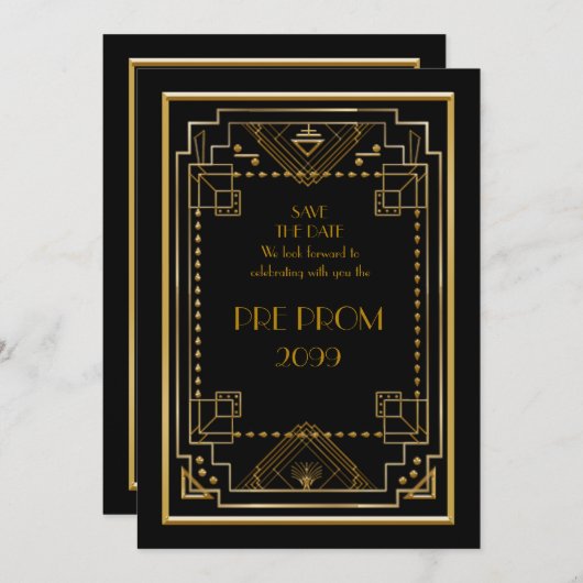 Save The Date PromJunior, Grand Gatsby, Or, Noir (Devant / Derrière)