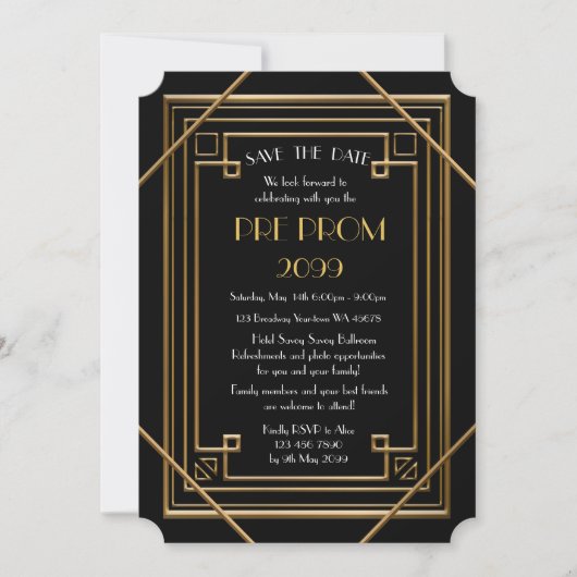 Save The Date PromJunior, Grand Gatsby, Or, Noir (Devant)