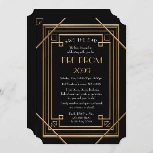 Save The Date PromJunior, Grand Gatsby, Or, Noir (Devant / Derrière)