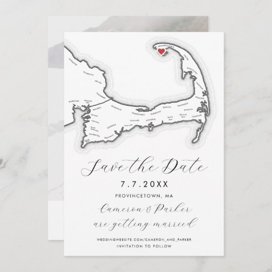 Save The Date Provincetown MA Cape Cod Map Black White Mariage (Devant / Derrière)