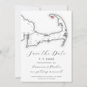 Save The Date Provincetown MA Cape Cod Map Black White Mariage