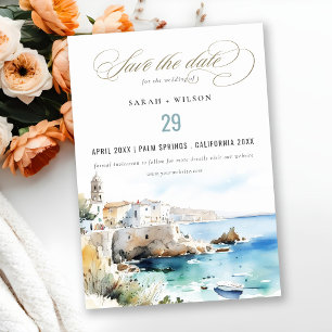 Save The Date Puglia, Italie Paysage aquarelle Mariage