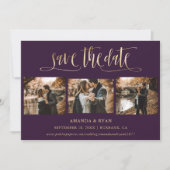 Save The Date Purple and Gold Mariage 4 Photo Enregistrer la dat (Devant)