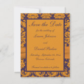 Save The Date Purple and Orange Damask Photo Enregistrer la date (Dos)
