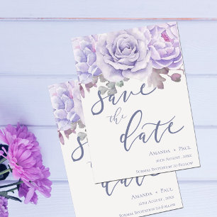 Save The Date Purple Aquarelle Floral Script Enregistrer La Date