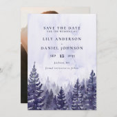 Save The Date Purple Aquarelle Pine Tree Forest Mariage photo (Devant / Derrière)