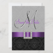 Save The Date Purple Black Damask Argent initial Enregistrer la  (Devant)