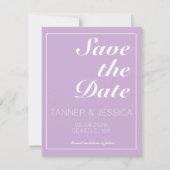 Save The Date Purple & Blanc doux Enregistrer La Date Code QR (Devant)
