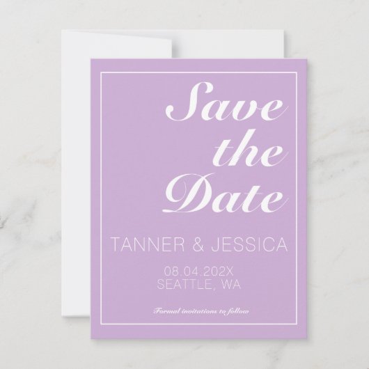 Save The Date Purple & Blanc doux Enregistrer La Date Code QR (Devant)