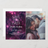 Save The Date Purple Bokeh Sparkle Design Mariage Enregistrer La (Devant / Derrière)