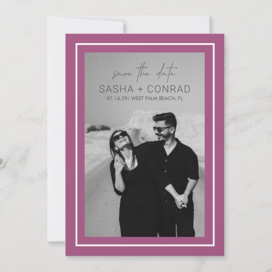 Save The Date Purple Bold Bordure Photo Mariage moderne (Devant)