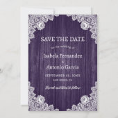 Save The Date Purple Country Wood Floral Dentelle Mariage Photo (Dos)