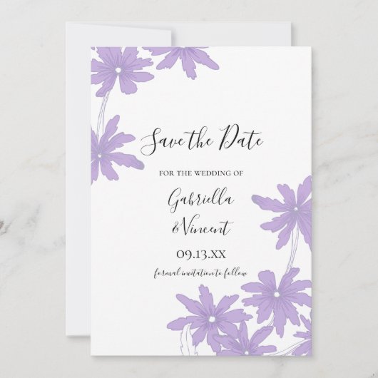 Save The Date Purple Daisies Mariage Enregistrer la date (Devant)